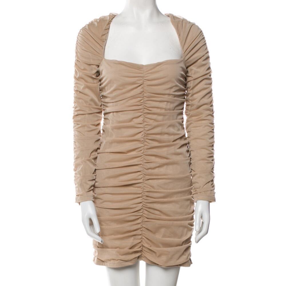 Micheal Costello X Revolve Franky Ruched Nude Bodycon Dress S $168 - Picture 4 of 10